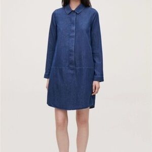 COS Blue Denim Long Sleeve Shift Shirt Dress US 2